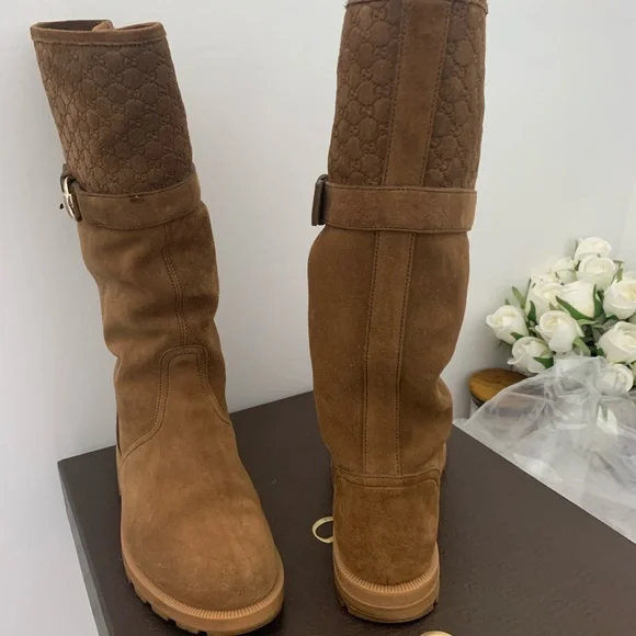Gucci | Shoes | Brown Suede Gg Monogram Boots | Poshmark display picture 2
